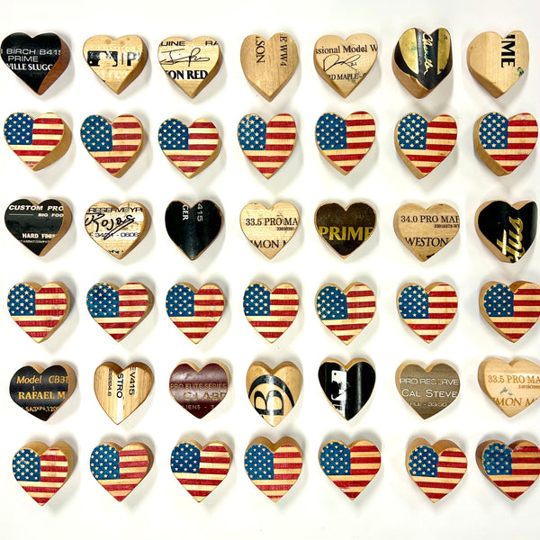 Wood Bat USA Flag Pocket Hearts