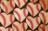 Interior Bat Wood Hearts with Red Baseball Seams Engraving