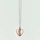 Baseball Seam Silver Heart Pendant Necklace