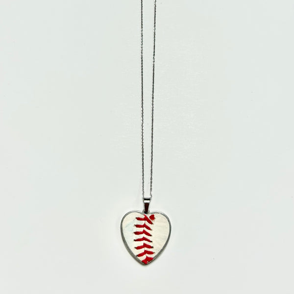 Baseball Seam Silver Heart Pendant Necklace