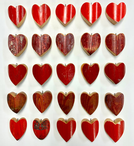 Reclaimed RED Heart Ornaments from Baseball Bat Wood