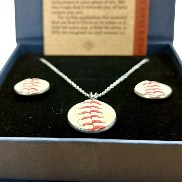 Baseball Seam Jewelry Gift Set - Earrings Necklace Bundle