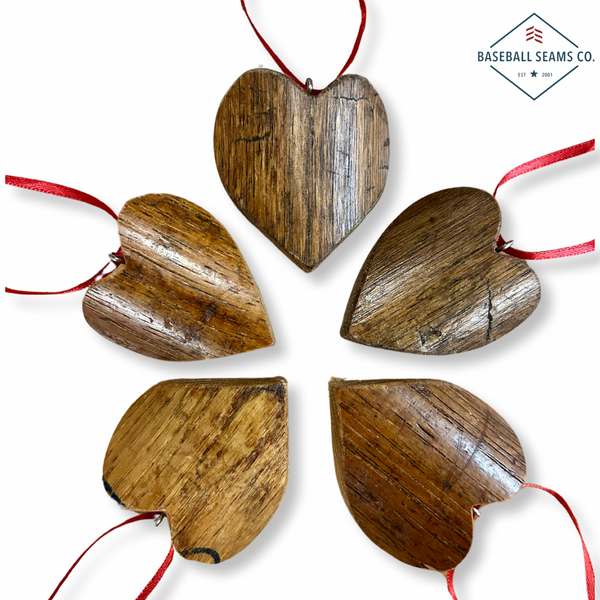 Reclaimed Wood Bat Heart Ornaments