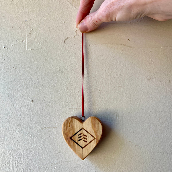 Hand Carved Solid Wood Heart Ornament 